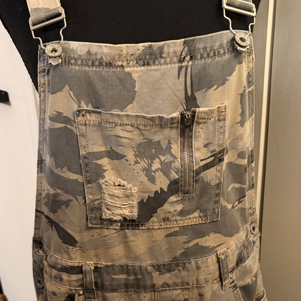 POL Camo Patchwork Overalls Distressed Denim - image 4